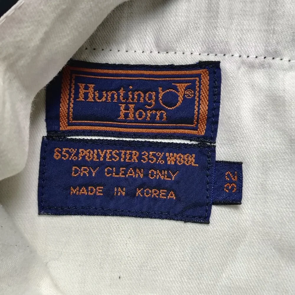 Vintage HUNTING HORN Pants Men 32 Black Wool Blend Pleated Unhemmed Slacks - Picture 3 of 8